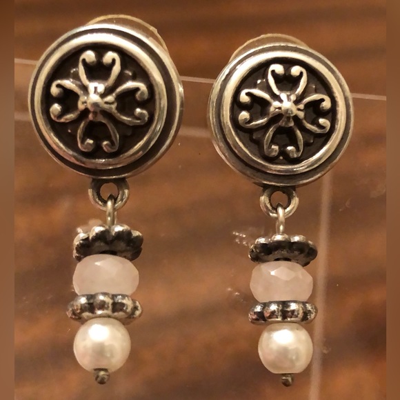 Brighton Vintage Hanging rose quartz and pearl pierced Earrings - Picture 1 of 12